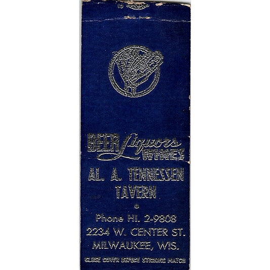 Al A Tennessen Tavern Milwaukee WI Vintage Matchbook Cover SC7-Y6