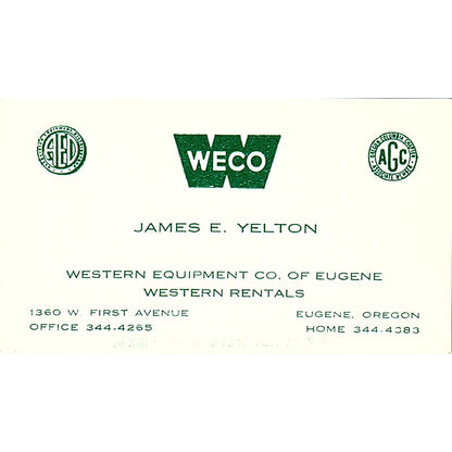 Western Equipment Co. James E. Yelton Eugene Oregon Vintage Business Card SB4-B5