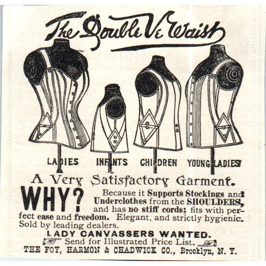 The Double Ve Waist Corset Foy, Harmon & Chadwick Co c1890 Victorian Ad AE8-CH10