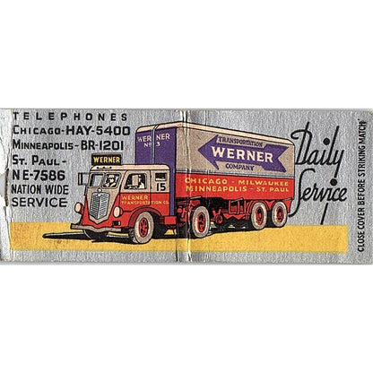 Werner Co Transportation Minneapolis Milwaukee Chicago Matchbook Cover SE5-Y2