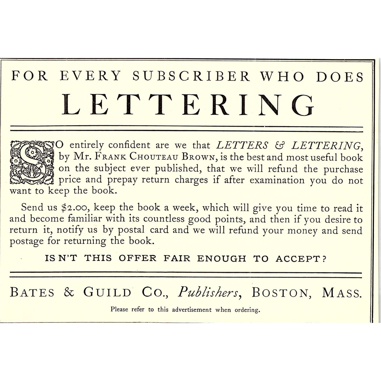 Frank Chouteau Brown Letters and Lettering Bates & Guild Boston - 1906 Ad AF5-3