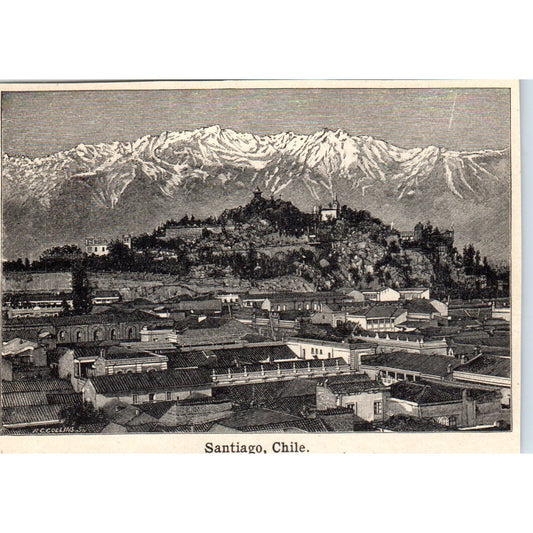 Aerial View of Santiago Chile 1901 Engraving AF2-O2