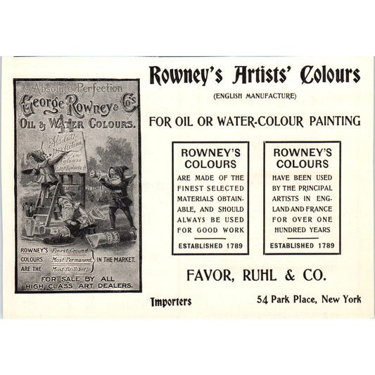 Rowney's Artists' Colours Favor, Ruhl & Co NY c1905 Victorian Ad AE9-MA3