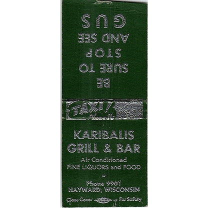 Karibalis Grill and Bar Hayward WI Vintage Matchbook Cover SF3-Y1