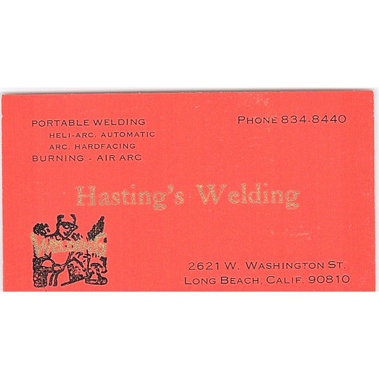 Hasting's Welding Long Beach CA Vintage Business Card SE5-B1