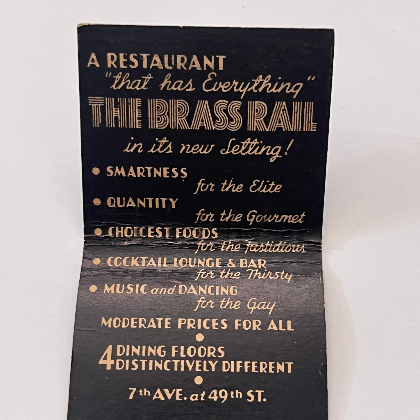 The Brass Rail 7th Ave at 49th St New York Vintage Matchbook Cover TB8-MB-11