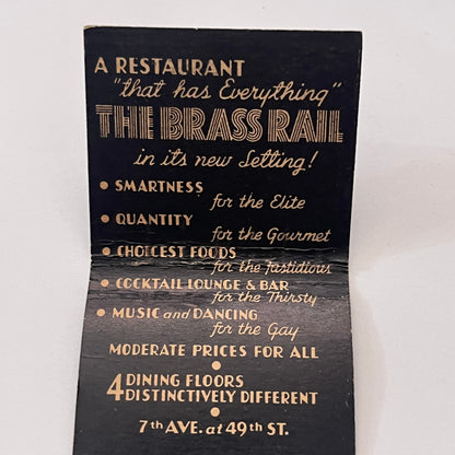 The Brass Rail 7th Ave at 49th St New York Vintage Matchbook Cover TB8-MB-11