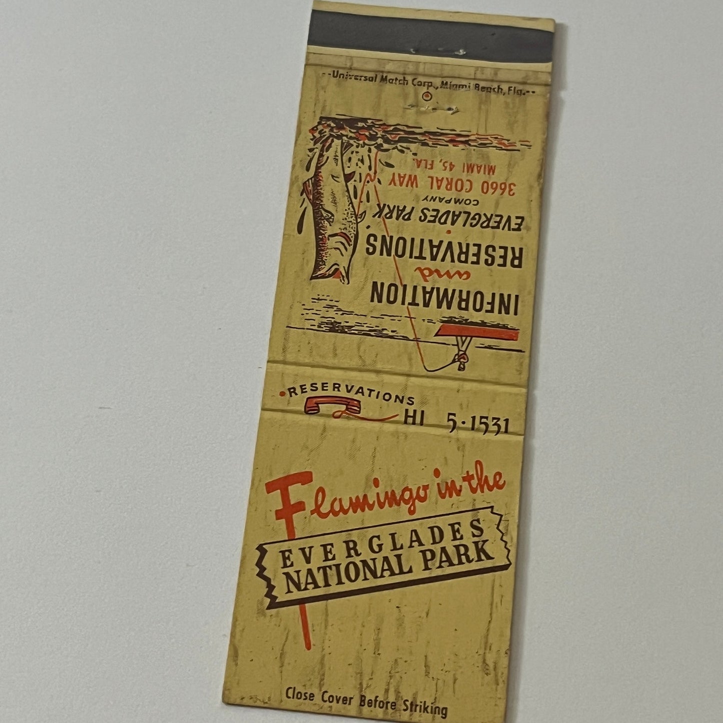 Flamingo in the Everglades National Park FL Vintage Matchbook Cover TB6-MB2-5