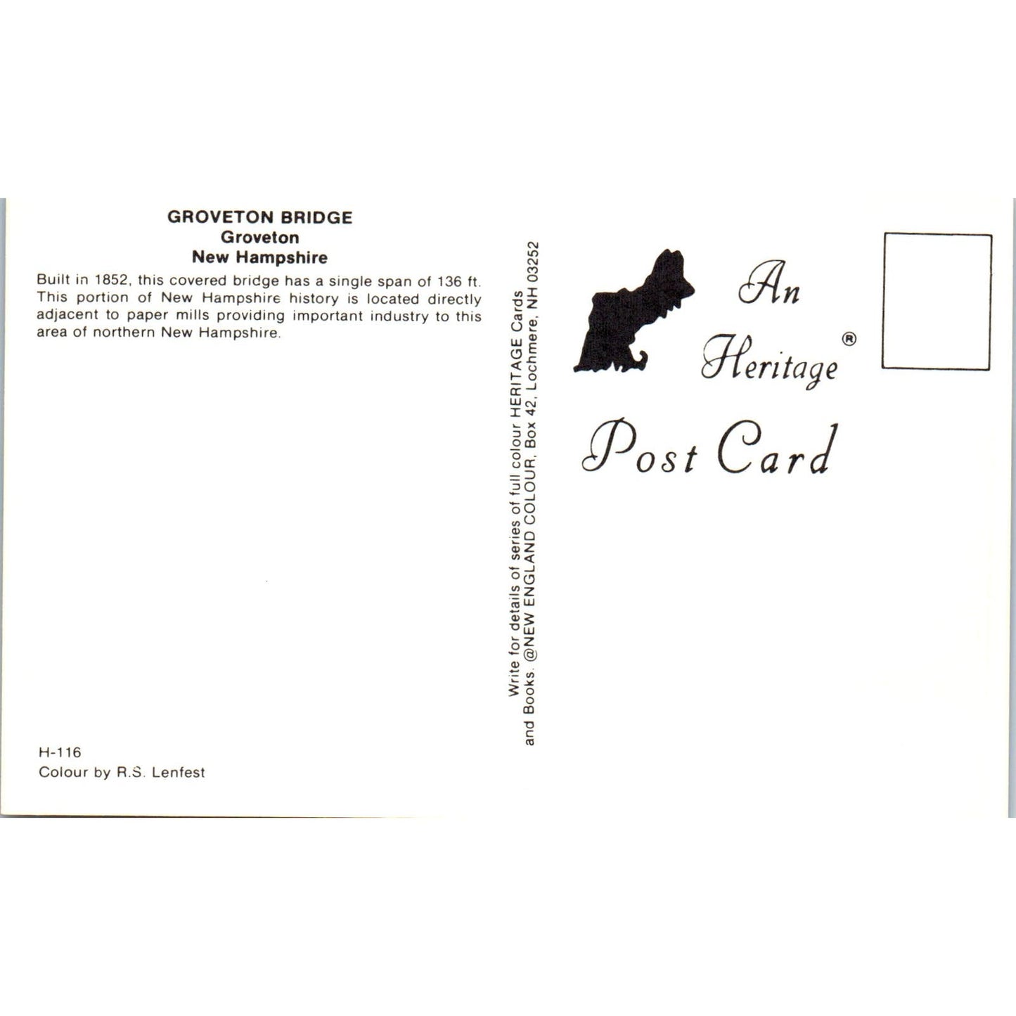 Groveton Bridge Groveton New Hampshire Covered Bridge Postcard PC5