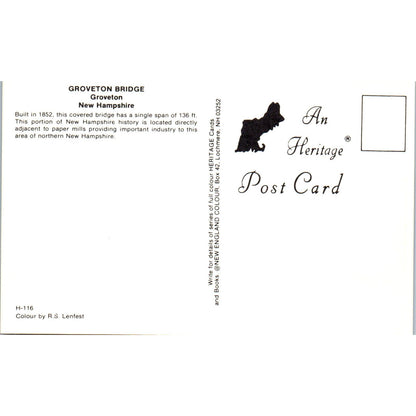 Groveton Bridge Groveton New Hampshire Covered Bridge Postcard PC5