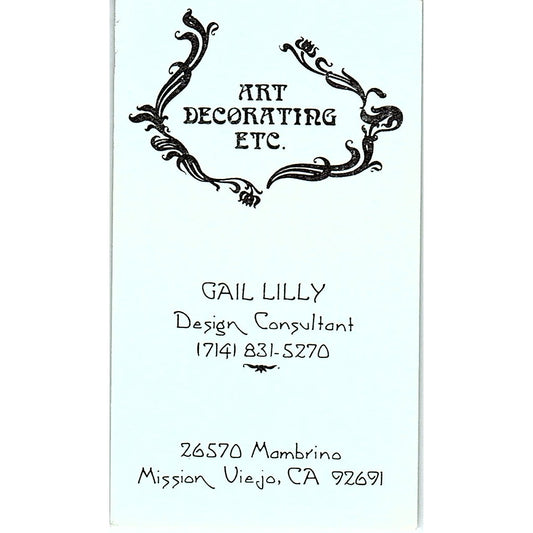 Gail Lilly Art Decorating Etc Mission Viejo CA Vintage Business Card SD9-B4