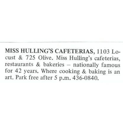 Miss Hulling's Cafeterias Locust & Olive St. Louis 1971 Magazine Ad AD8-O1