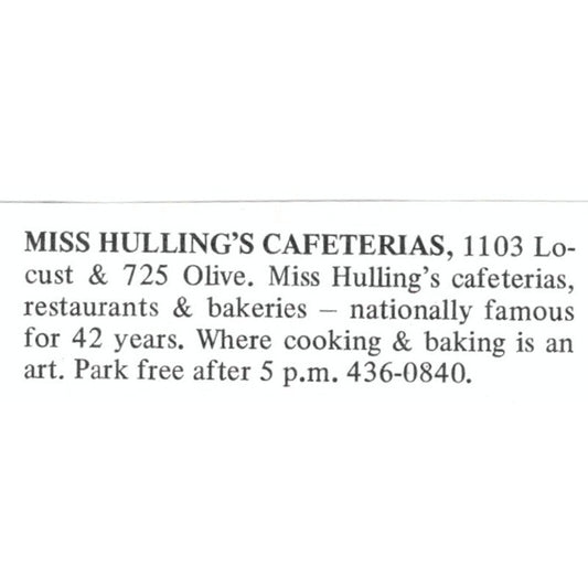 Miss Hulling's Cafeterias Locust & Olive St. Louis 1971 Magazine Ad AD8-O1