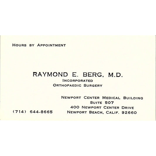 Orthopedic Surgery, Raymond  E. Berg, Newport Beach, CA Business Card SF3-B7