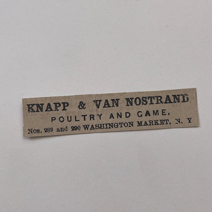 Knapp & Van Nostrand Poultry and Game Washington Market NY 1878 Ad AG2-M16