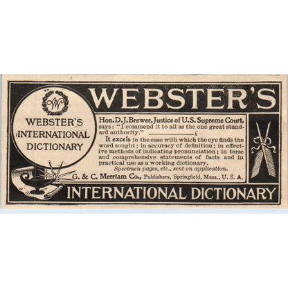 Webster's International Dictionary G&C Merriam 1898 Newspaper Clip AF7-E12