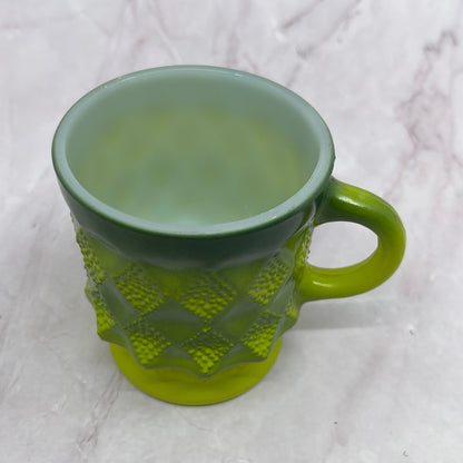 Vintage Fire King Ombre Green Kimberly Diamond Milk Glass Mug Cup TC5
