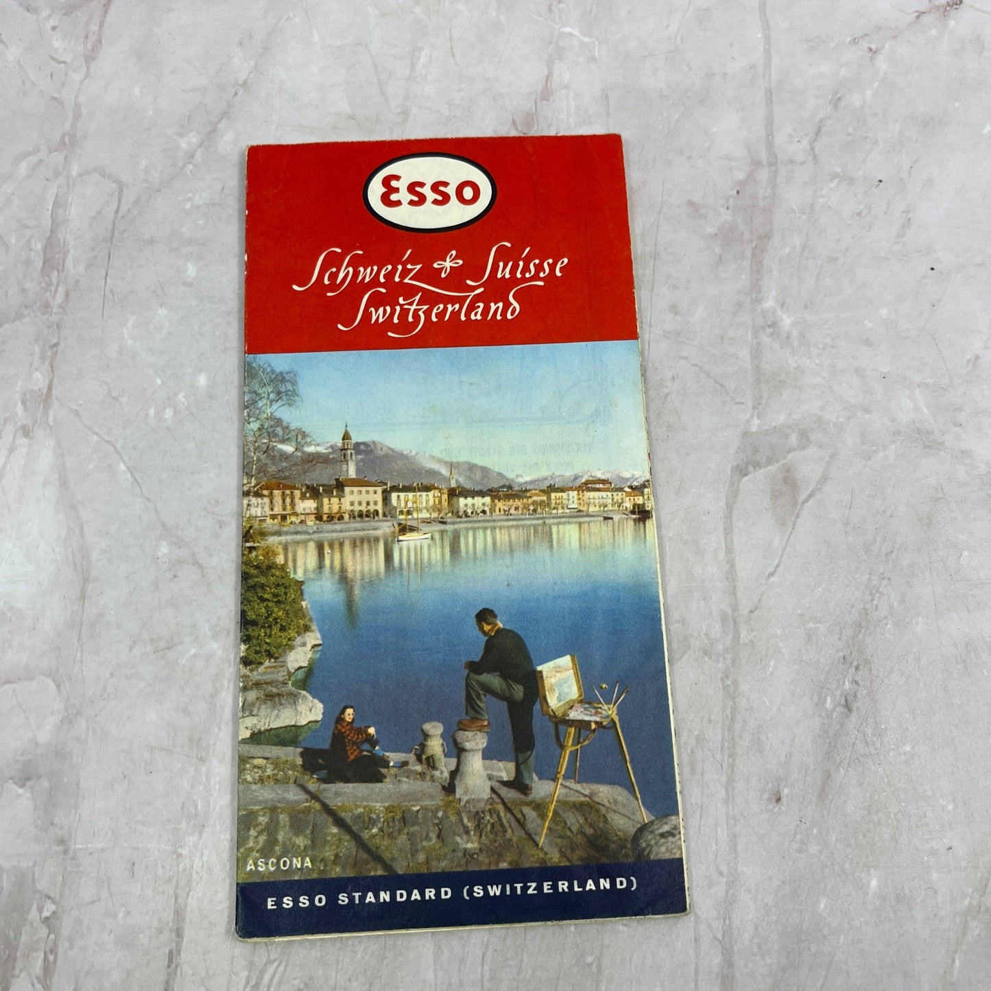 1960s Esso Schweiz Suisse Switzerland Fold Out Travel Map ML1-7