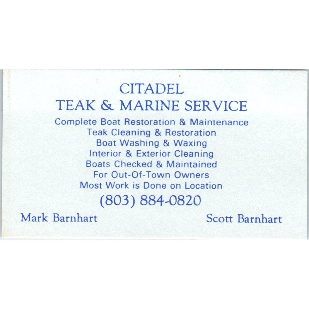Citadel Teak & Marine Service Mark Scott Barnhart Columbia Business Card SD8-B8