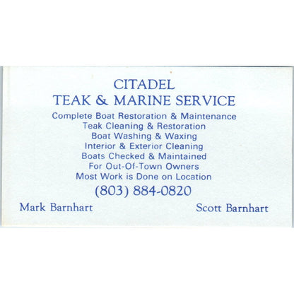 Citadel Teak & Marine Service Mark Scott Barnhart Columbia Business Card SD8-B8