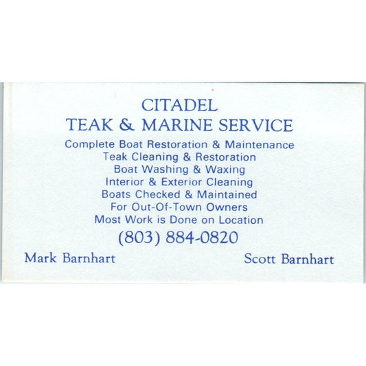 Citadel Teak & Marine Service Mark Scott Barnhart Columbia Business Card SD8-B8