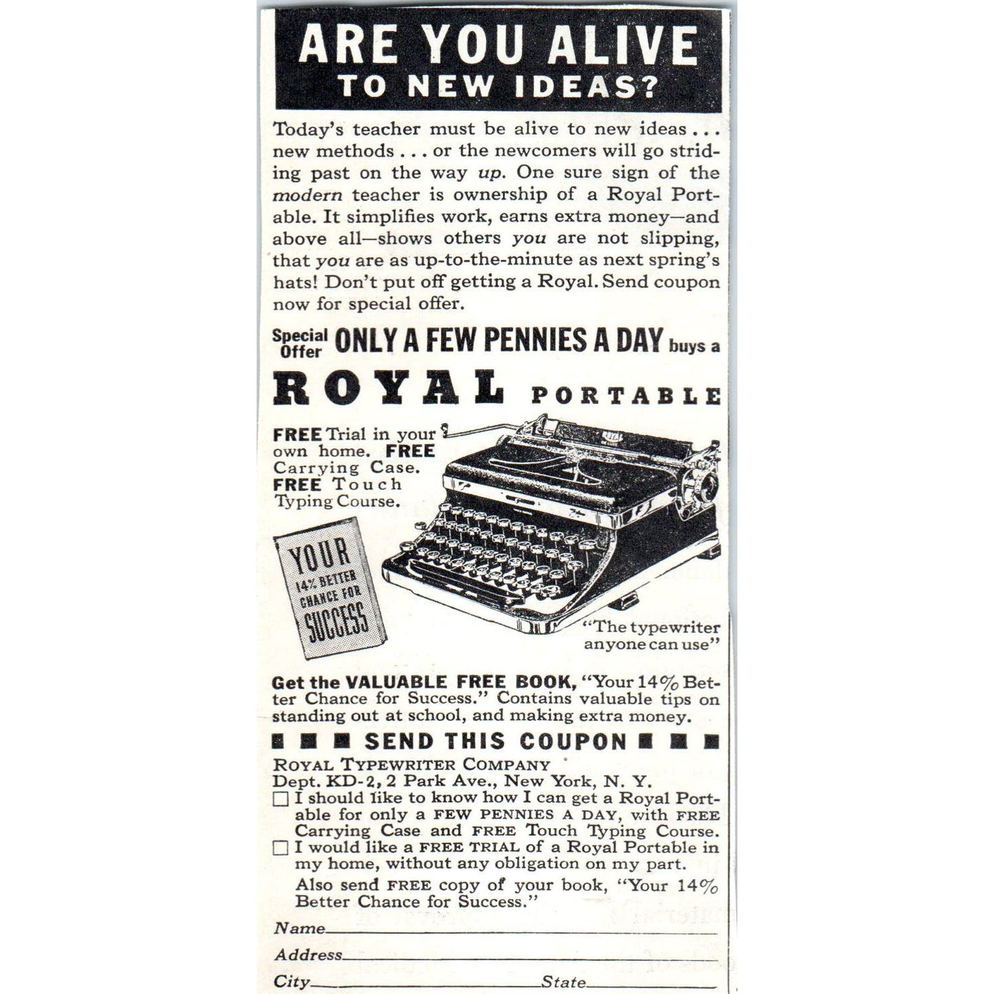 Royal Typewriter Co NY Portable 1930s Magazine Advertisement AE4-I1