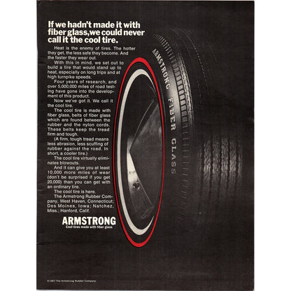 Armstrong Fiberglass Tire Des Moines, West Have, Hanford, Natchez 1967 Ad AG2-2