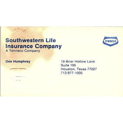 Southwestern Life Ins Co Dee Humphrey Houston Vintage Business Card SD9-B6