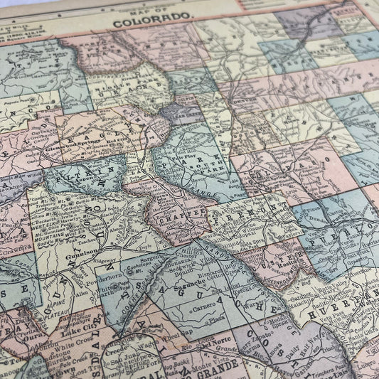 1899 Map of Colorado 10x13 Original Tinted Map Engraving FL6-8