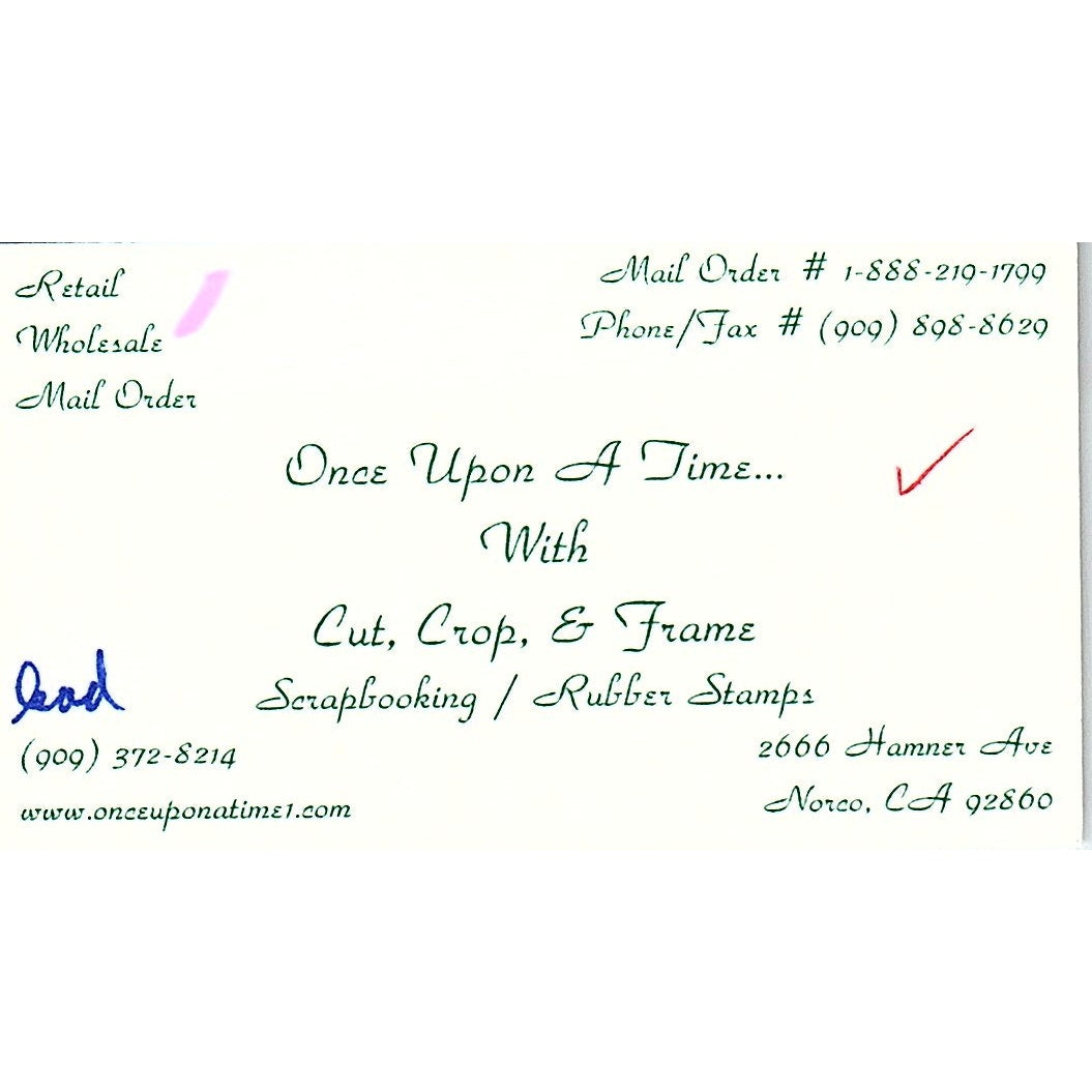Once Upon a Time Scrapbooking Norco CA Vintage Business Card SC9-B11