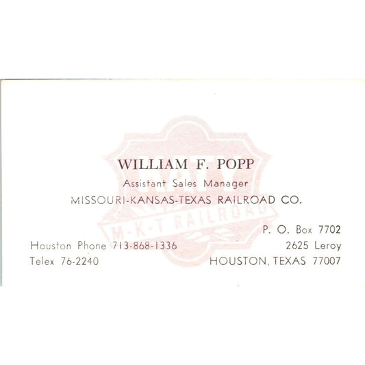 William F. Popp Missouri-Kansas-Texas Railroad Co Houston Business Card SD4-B4