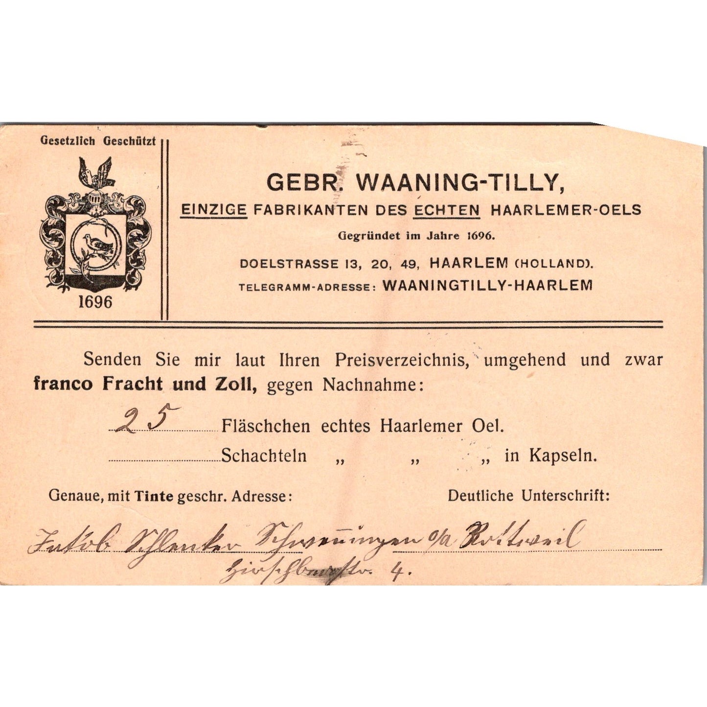 Herren Gebr Waaning-Tilly Haarlem Niederlande 1928 German Reich Postcard TE2-GRP