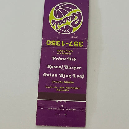 Rascals Restaurant Ogden Ave Naperville Vintage Matchbook Cover TB6-MB2-4