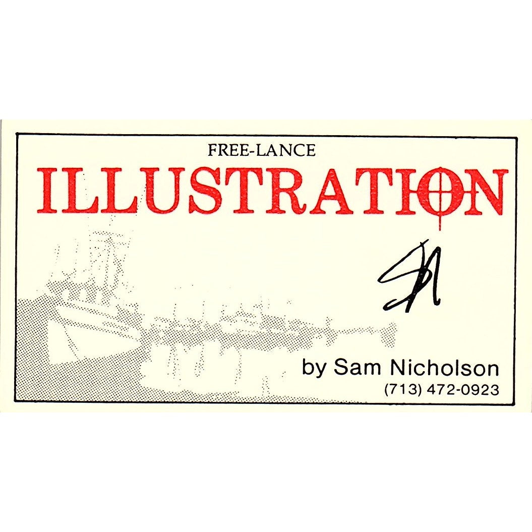 Sam Nicholson Freelance Illustration Houston Vintage Business Card SC9-B6