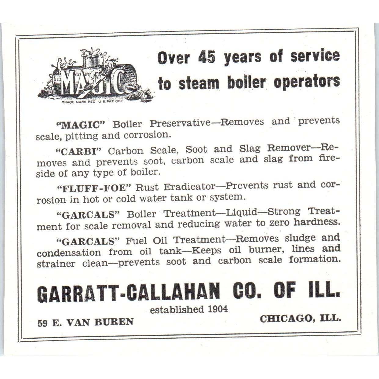 Garratt-Callahan Co Chicago, Harry T. Collette Middletown OH 1953 Ad AE9-DC2