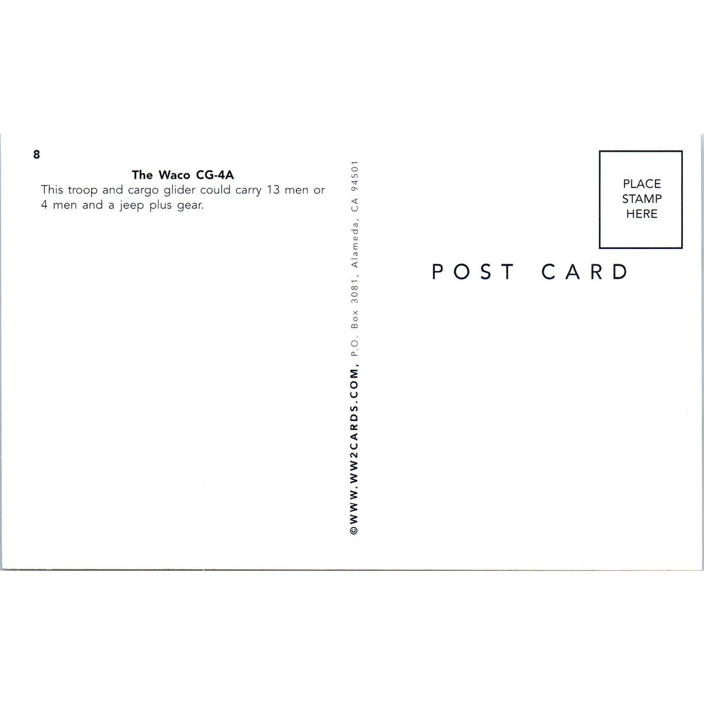 The Waco CG-4A Cargo Glider Vintage Postcard PC19