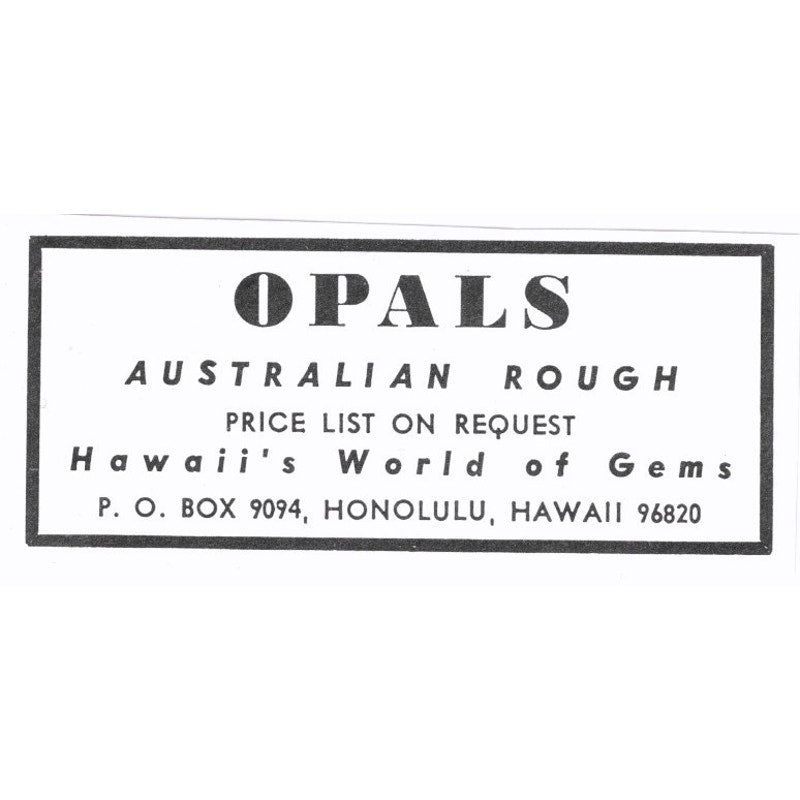 Hawaii's World of Gems Australian Opals Honolulu HI 1972 Ad AF8-S7