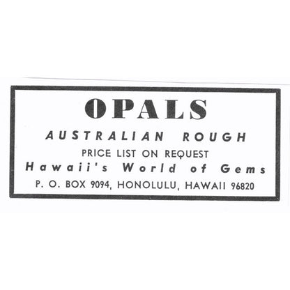 Hawaii's World of Gems Australian Opals Honolulu HI 1972 Ad AF8-S7