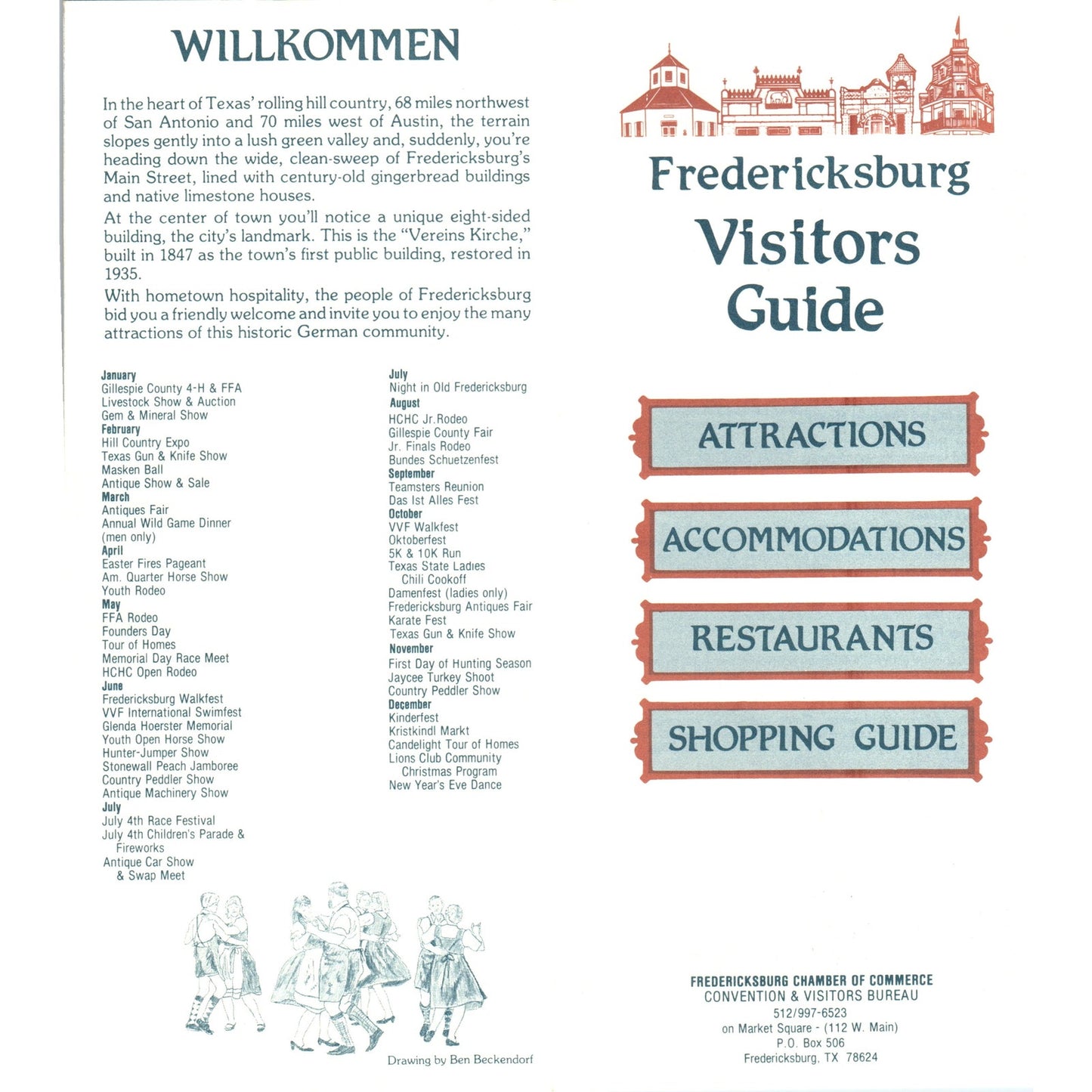 1980s Fredericksburg Texas Visitors Guide Fold Out Map and Brochure TF4-BC