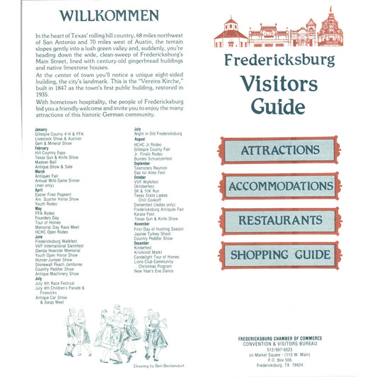 1980s Fredericksburg Texas Visitors Guide Fold Out Map and Brochure TF4-BC