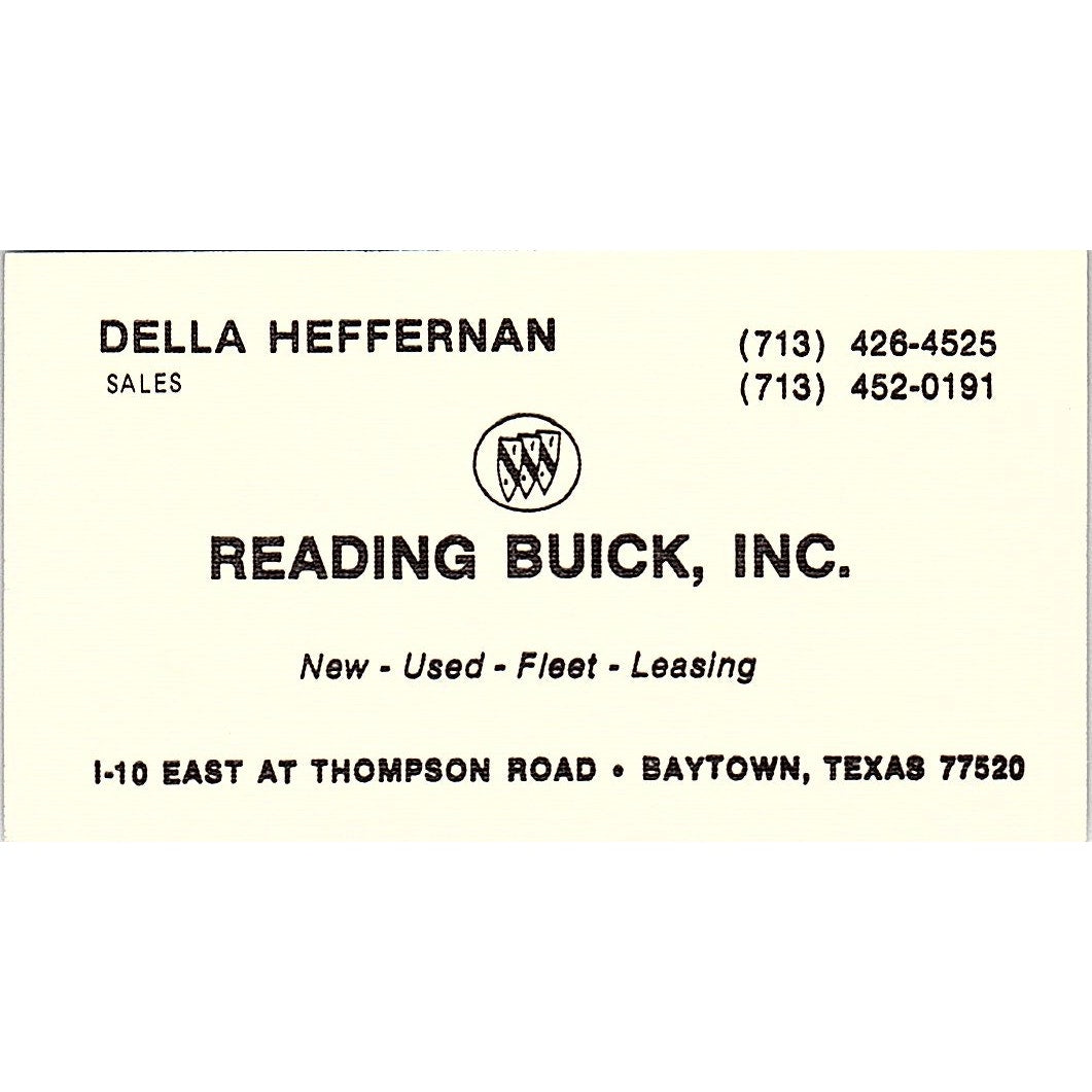 Della Heffernan Reading Buick Baytown TX Vintage Business Card SC9-B5