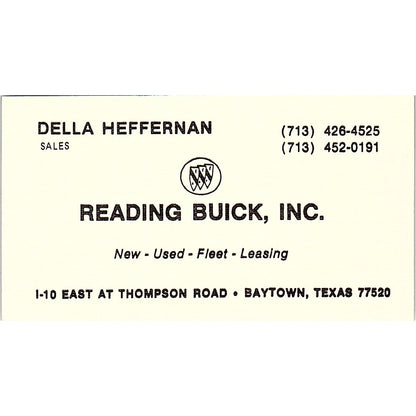 Della Heffernan Reading Buick Baytown TX Vintage Business Card SC9-B5
