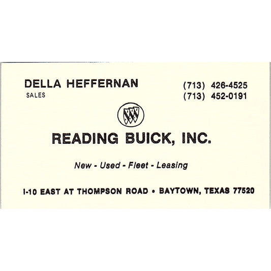 Della Heffernan Reading Buick Baytown TX Vintage Business Card SC9-B5