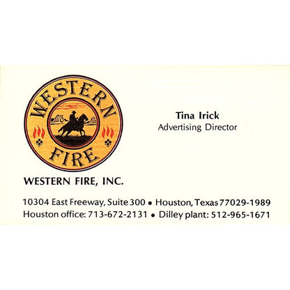 Tina Irick Western Fire Inc Houston TX Vintage Business Card SD9-B4