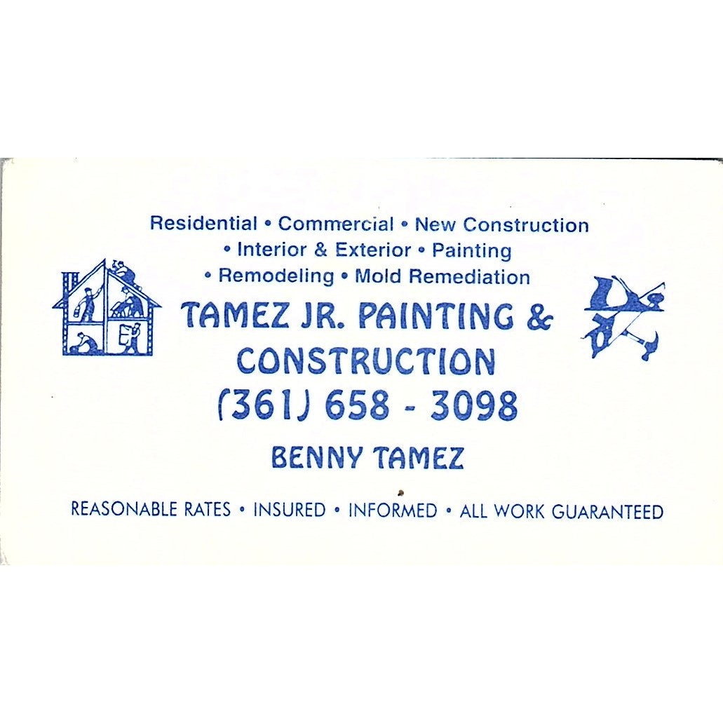 Benny Tamez Jr Painting & Construction Corpus Christi Vtg Business Card SC9-B9