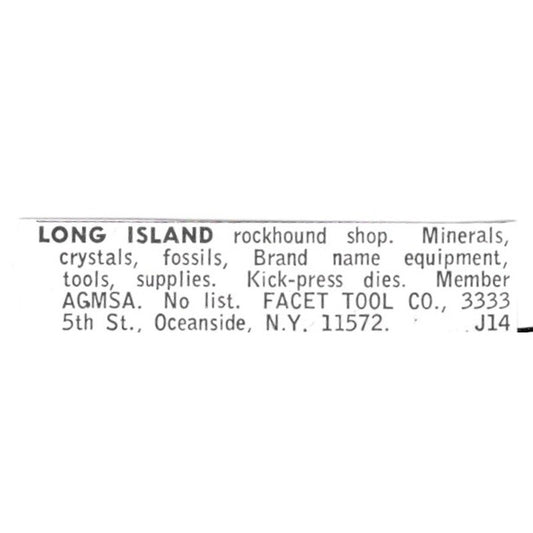 Facet Tool Co Long Island Rockhound Shop Oceanside NY 1972 Ad AF8-S23