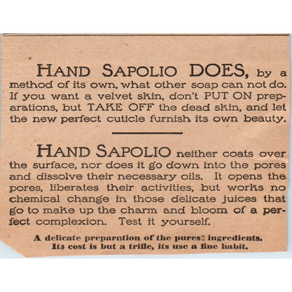 Hand Sapolio Hand Toilet Soap 1905 Magazine Ad AF1-NEH