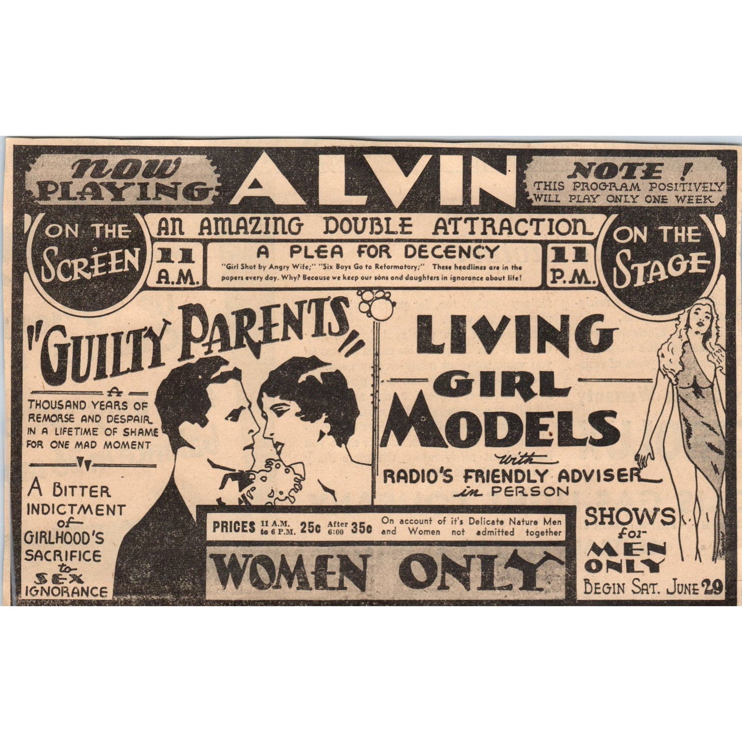 Alvin Theatre Guilty Parents 5x7" 1935 Minneapolis Journal Advertisement AE7-N1