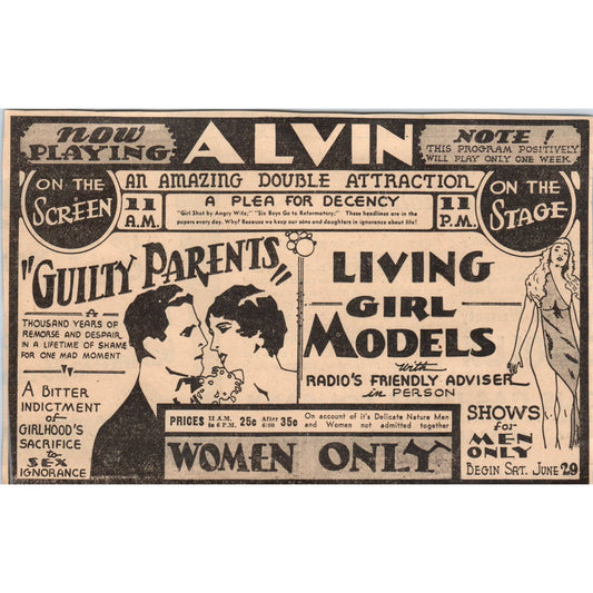 Alvin Theatre Guilty Parents 5x7" 1935 Minneapolis Journal Advertisement AE7-N1