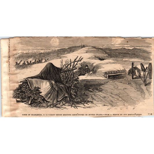 Siege of Charleston Morris Island Original 1863 Civil War Engraving AE9-CW